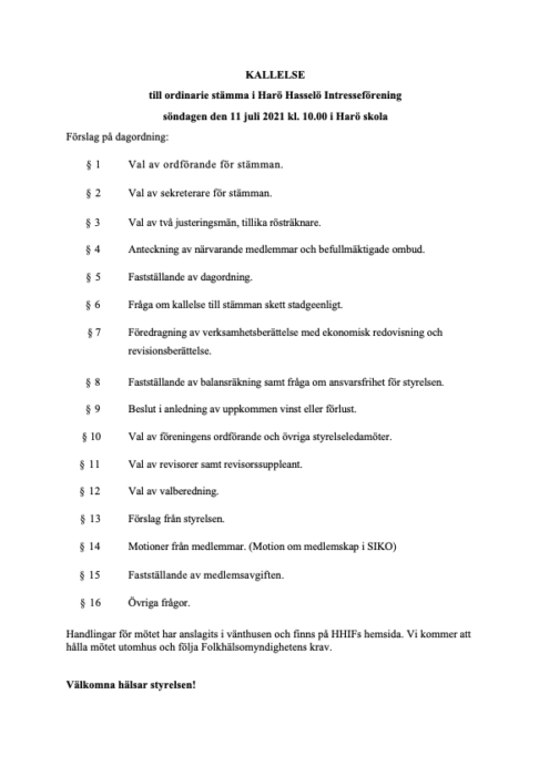 KALLELSE till årsmöte 2021