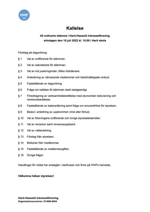 Kallelse till årsmöte 2022