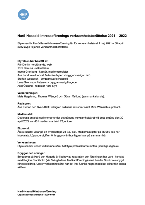 Verksamhetsberättelse 2021-2022