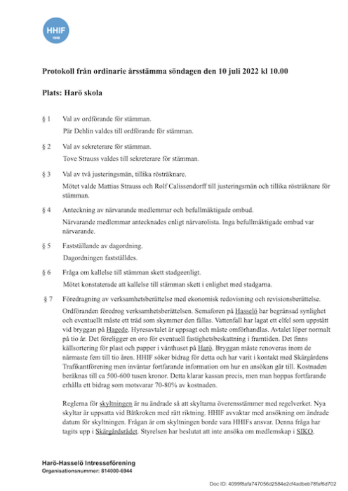 Protokoll HHIF årsmöte 10 juli 2022